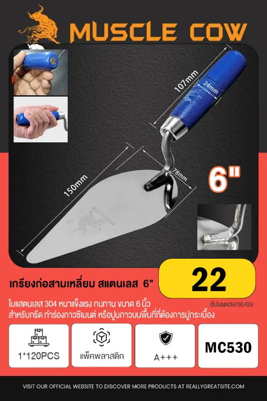 เกรียงก่อสามเหลี่ยม สแตนเลส 6" 1*120PCS
