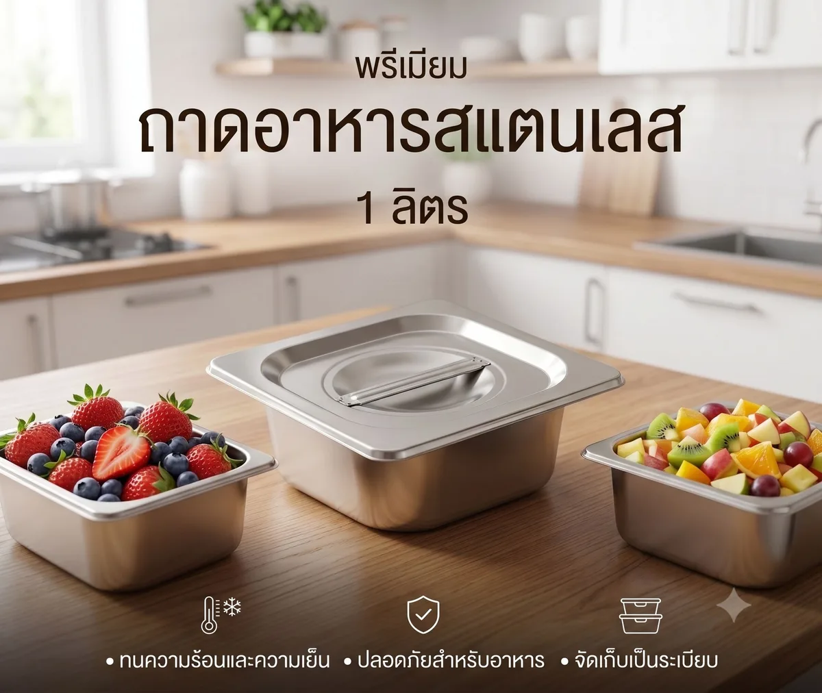 ถาดหลุมใส่อาหาร สแตนเลส 1 ลิตร HT จุลังละ 160 ชิ้น