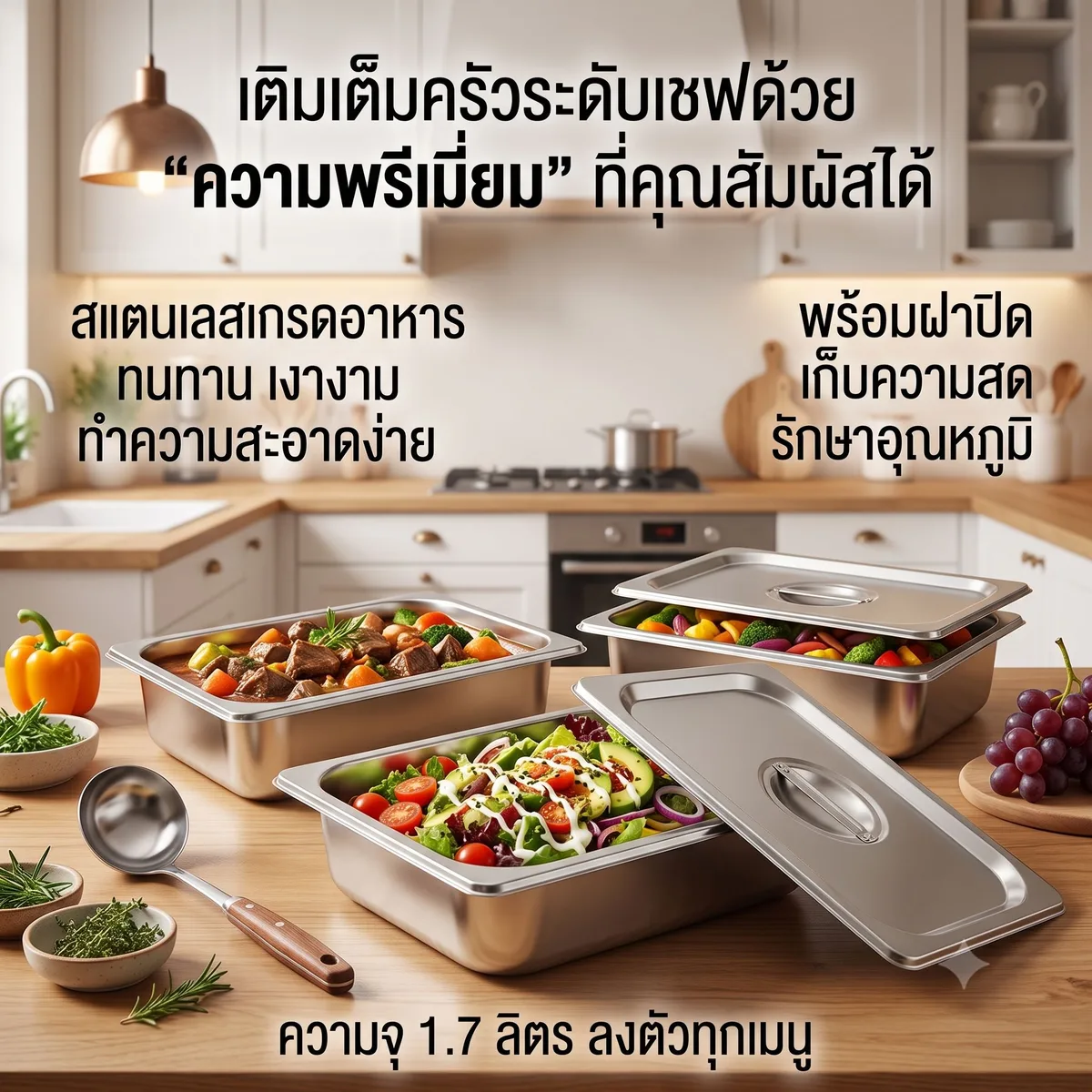 ถาดหลุมใส่อาหาร สแตนเลส 1.7 ลิตร HT จุลังละ 140 ชิ้น