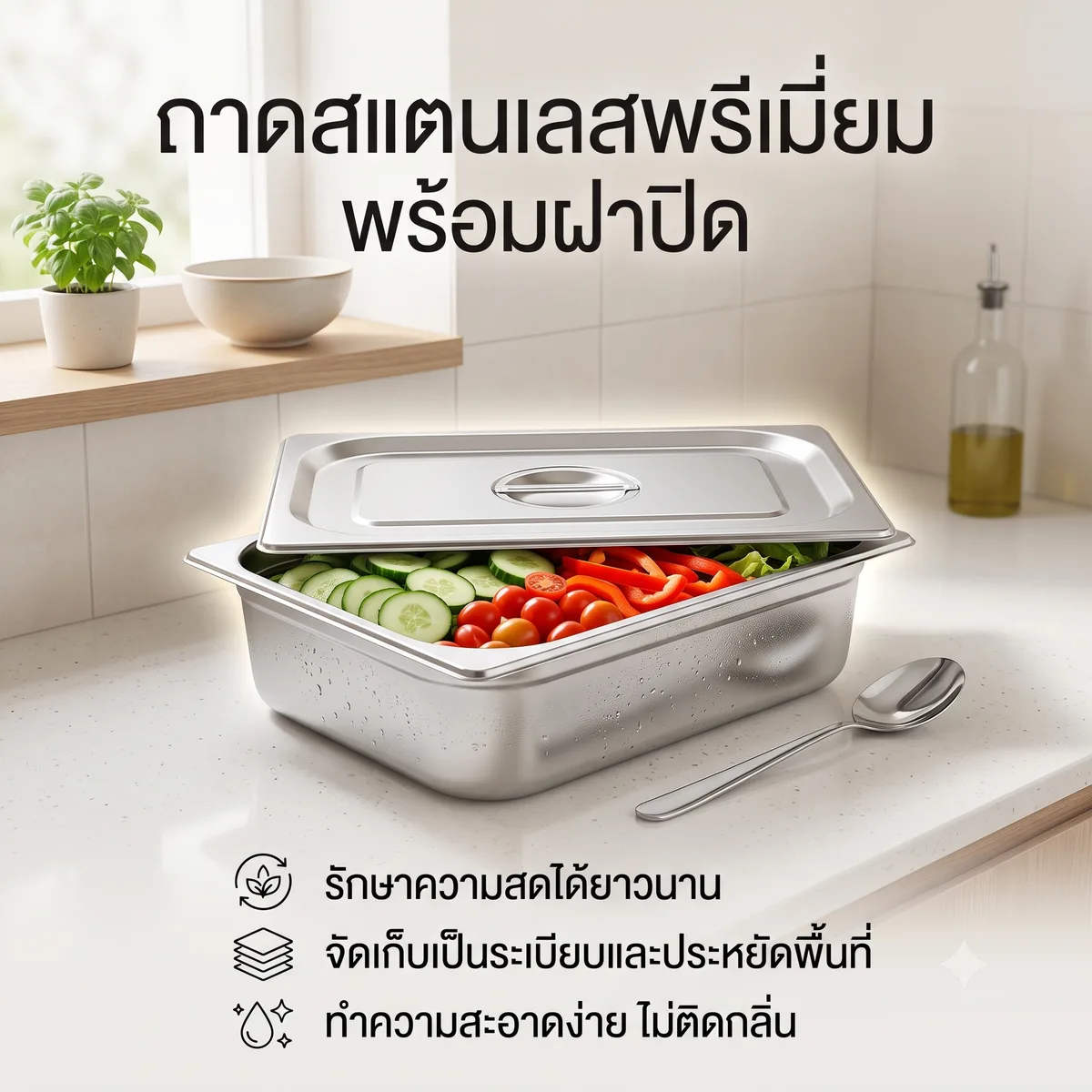 ถาดหลุมใส่อาหาร สแตนเลส 6 ลิตร HT จุลังละ 80 ชิ้น
