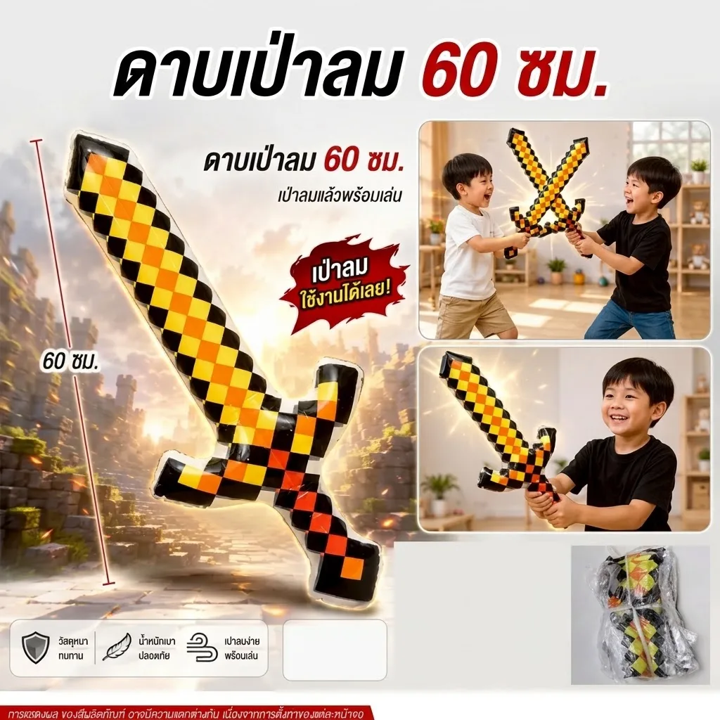 ดาบเป่าลม60cm 12ชิ้น/แพ็ค YUYW จุลังละ 600 ชิ้น