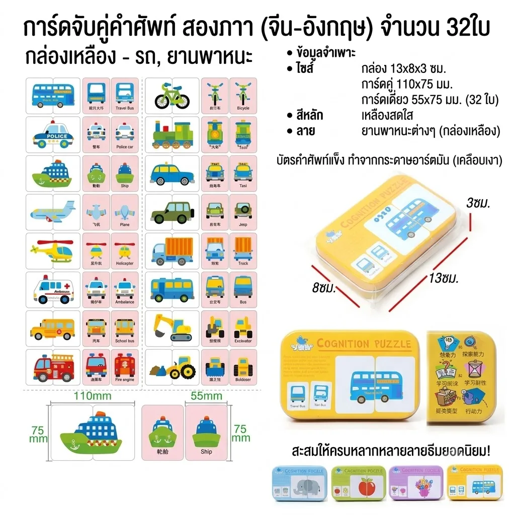 เกมส์จับคู่ภาพ รูปยานพาหนะ YU จุลังละ 180 ชิ้น