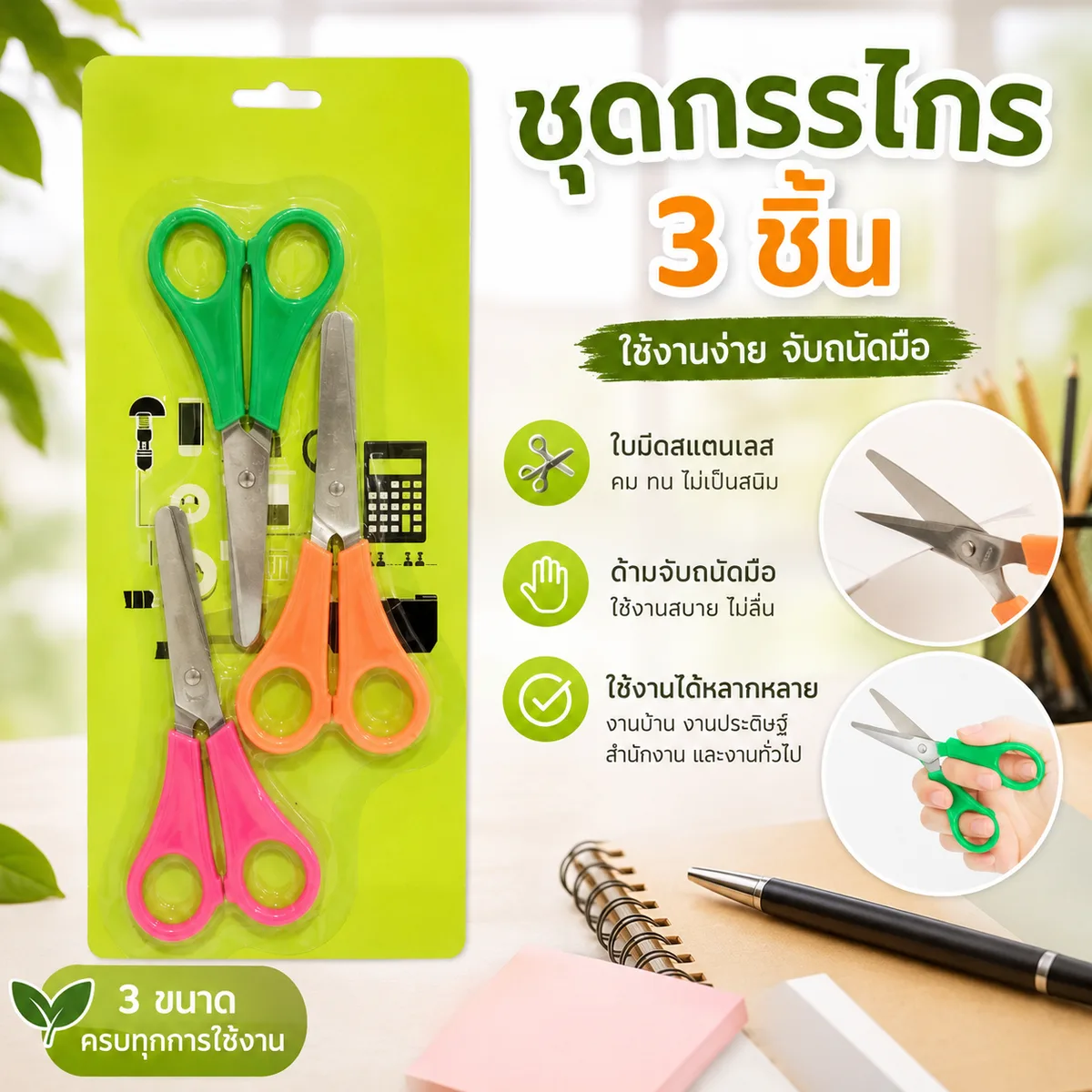 กรรไกร 5 นิ้ว 3pcs 12ชิ้น/แพ็ค YUGT จุลังละ 240 ชิ้น